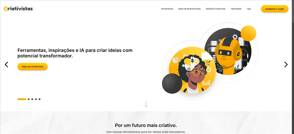 Criativistas — pré-visualização do site