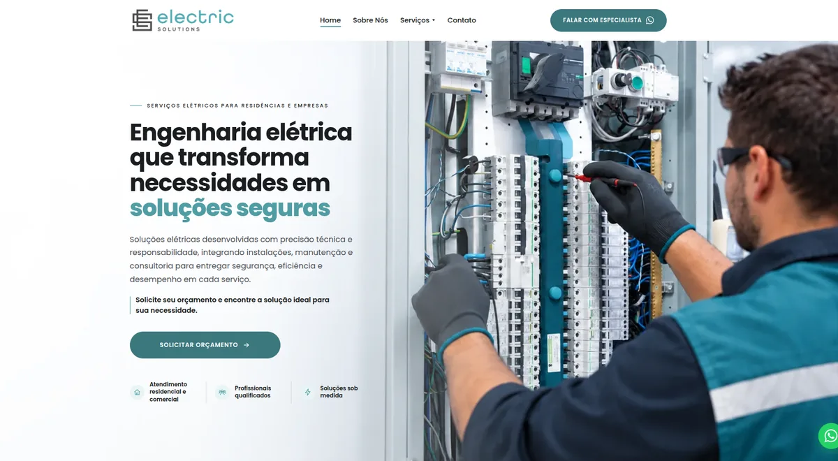 Página inicial do site da Electric Solutions, engenharia elétrica em São Paulo