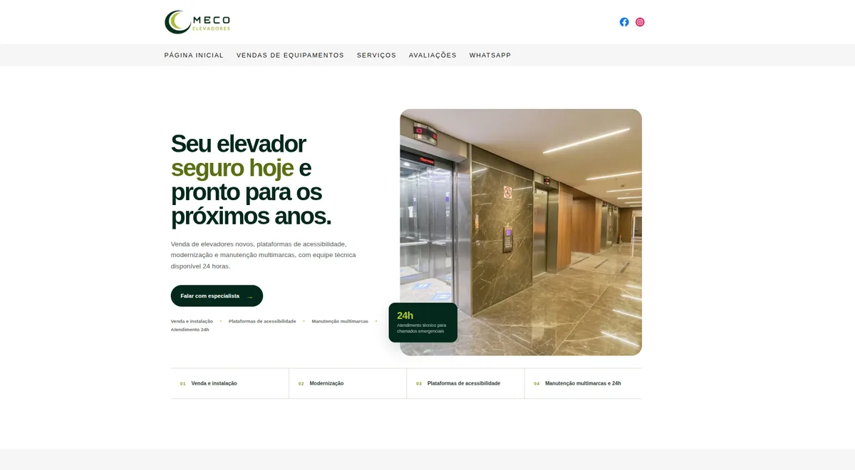 Site ou sistema Meco Elevadores, site institucional