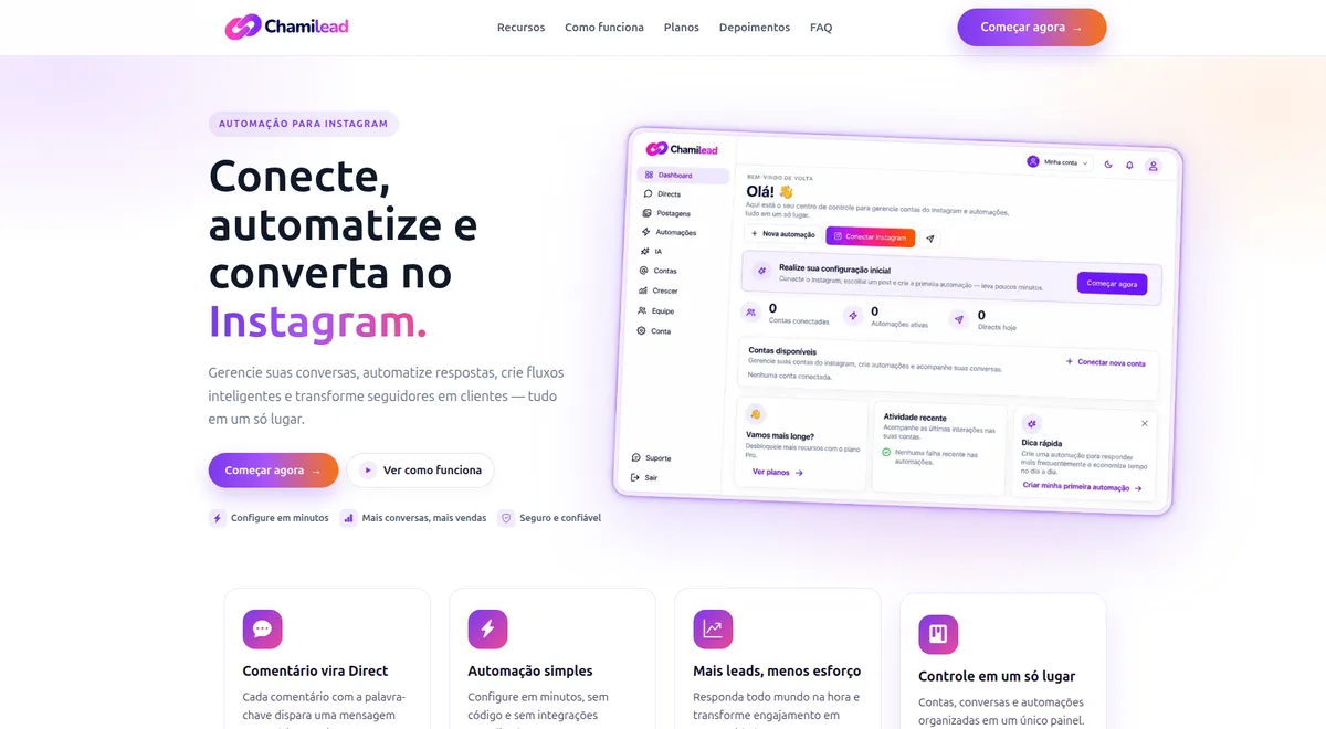 Site ou sistema Chamilead, página de vendas